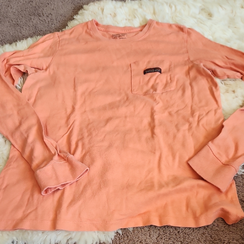 Patagonia Womens Workwear Hemp Long Sleeve Pocket Tee Orange Sz L